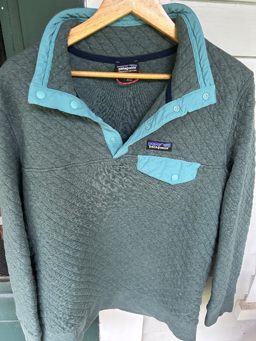 Patagonia Hunter Green/ Turquoise Quilted Top L